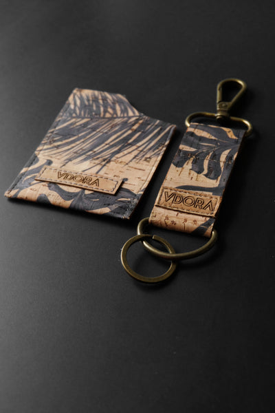 cork key & card holder set - slim leather alternative wallet set